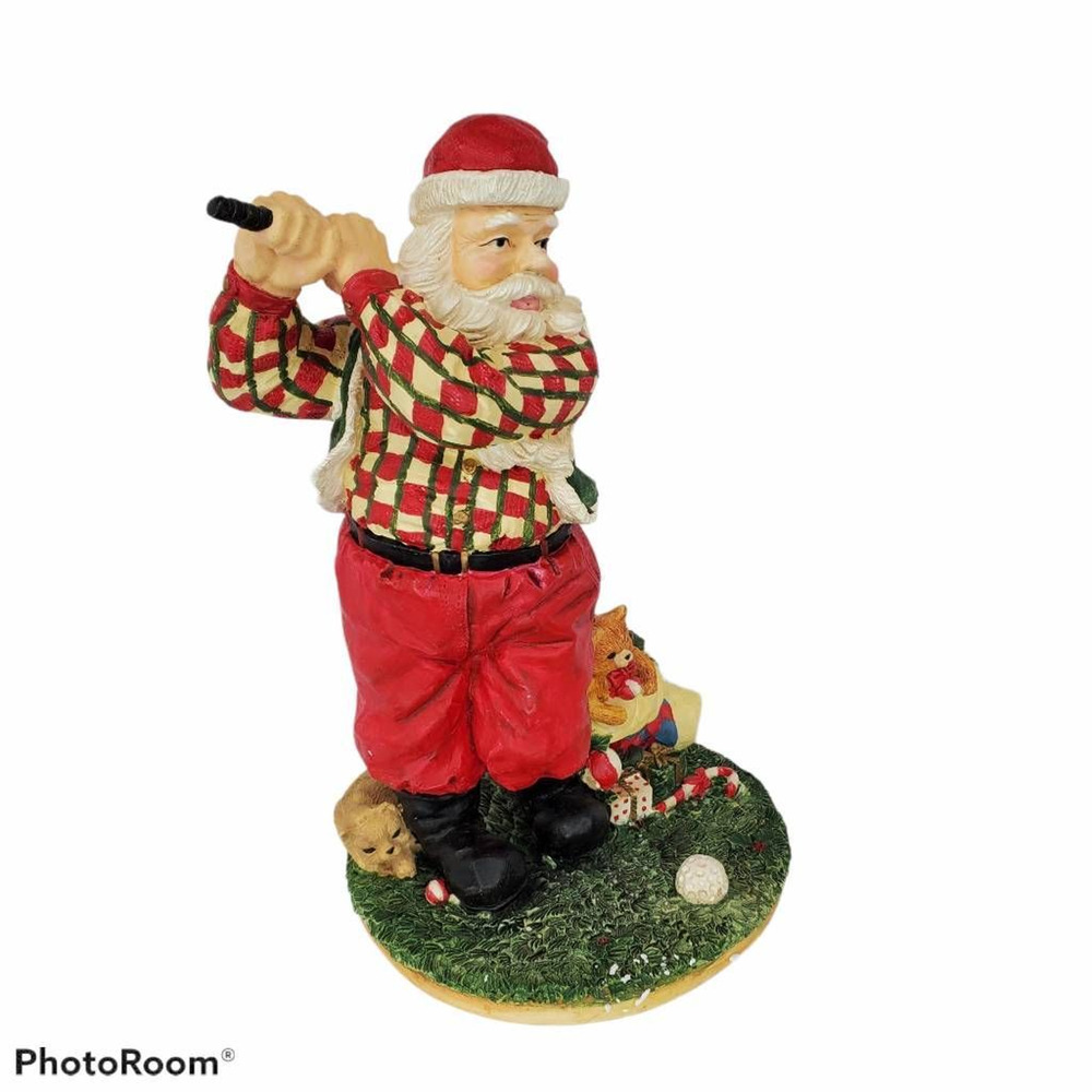 Golf Player Santa Claus Christmas Figurine Multicolor 3D Effect Candy Cane 9.5"